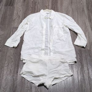 Lunya white linen silk set xs